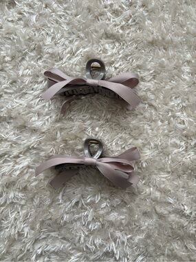 Satin Ribbon Bow Hair Claw Clips Taupe Neutral (Set of 2)